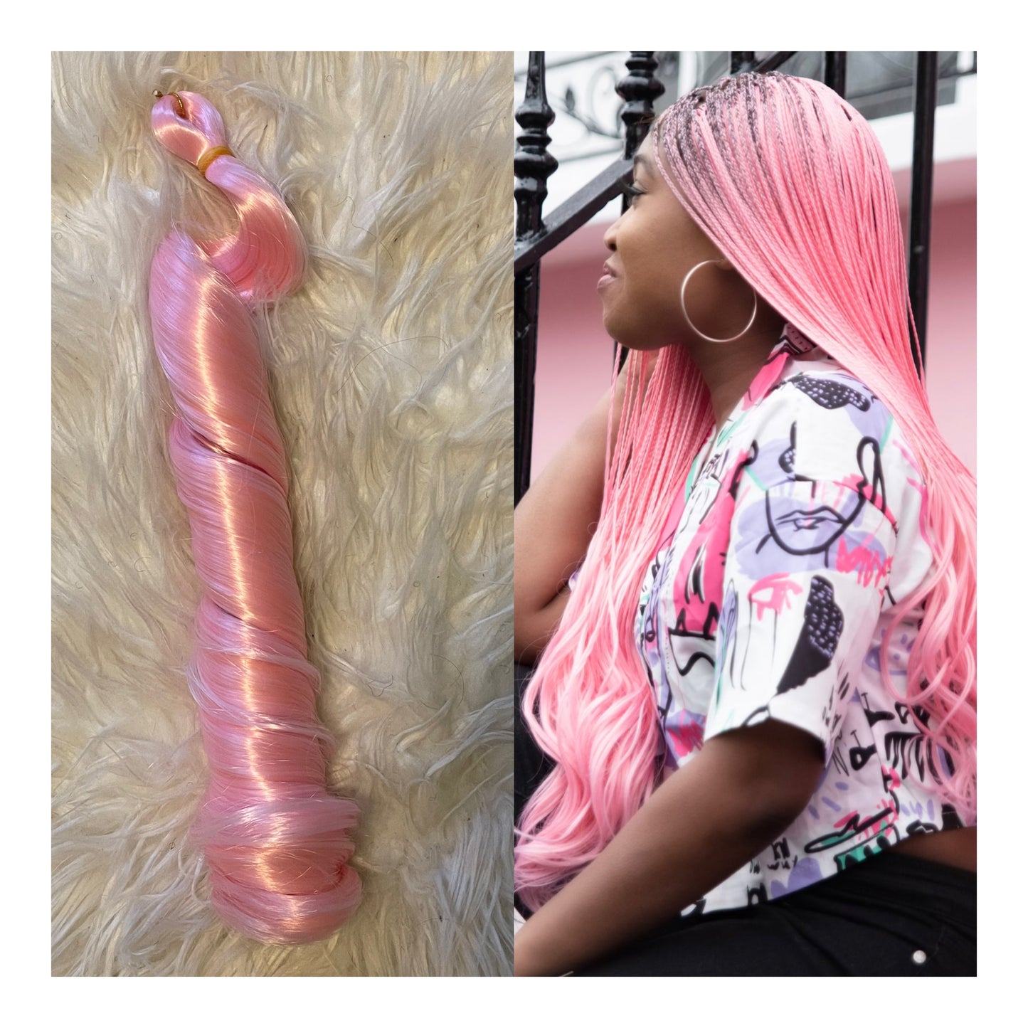 Barbie, neon pink, french curly hair extensions