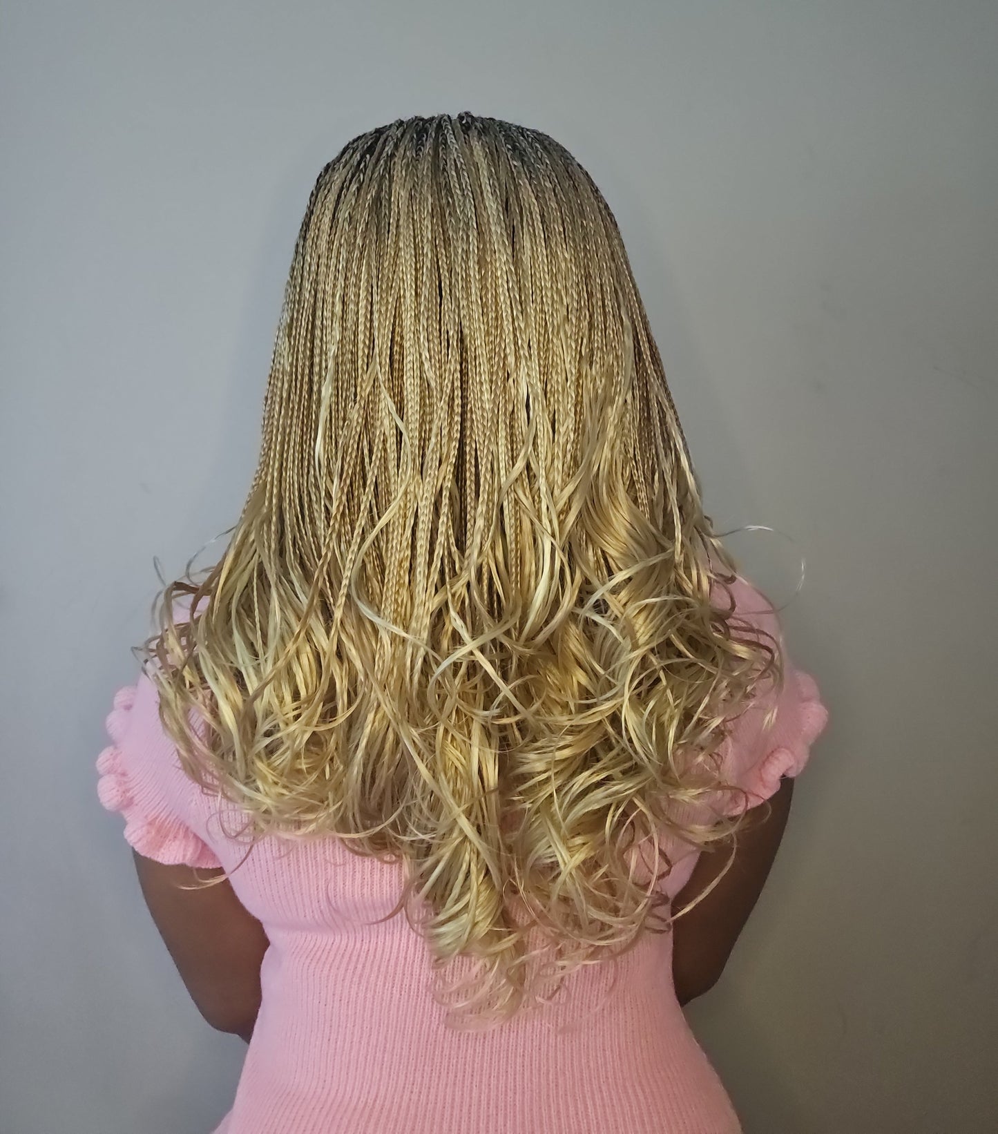 Yihanna: human hair lace, blonde mix, french curly braided wig