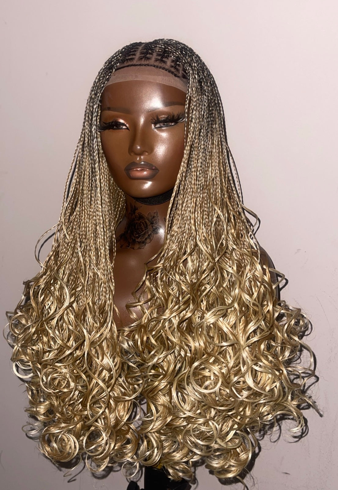 Sena French curly curly braided wig, blonde mix