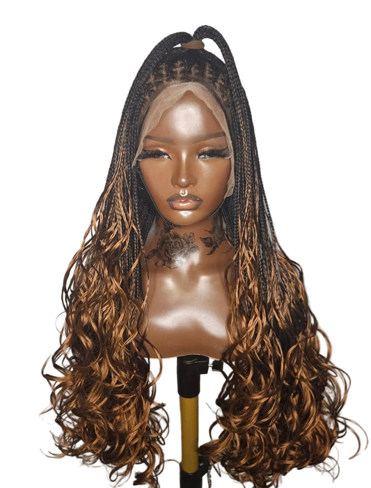 Nii: Human hair lace, ombre brown french curly braided wig