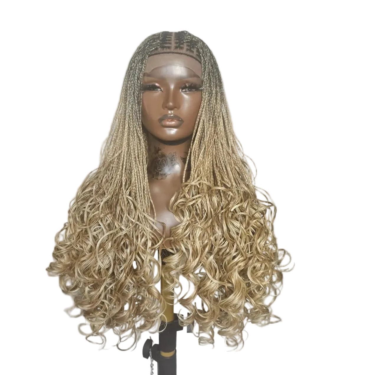 Sena: Human hair lace, French bouncy curly braided wig, blonde mix