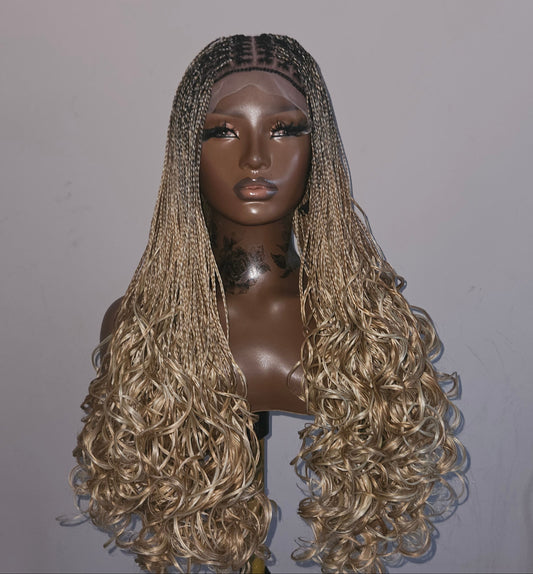 Sena French curly curly braided wig, blonde mix