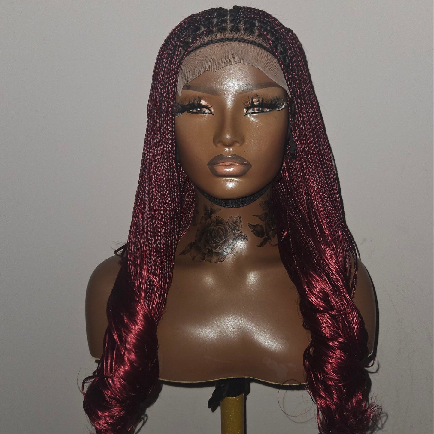 Ready to ship, burgundy, French curly braided wig