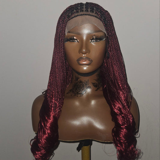 Ready to ship, burgundy, French curly braided wig